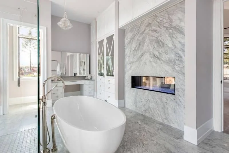 Bathroom design with marble feature wall