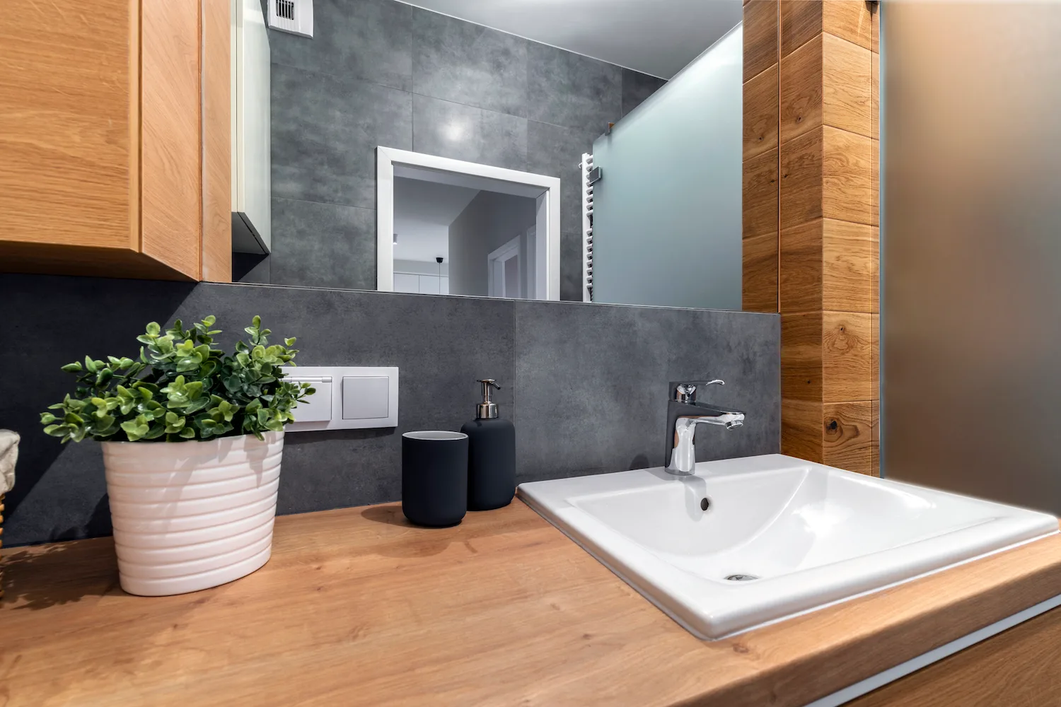 Vanity with timber benchtop