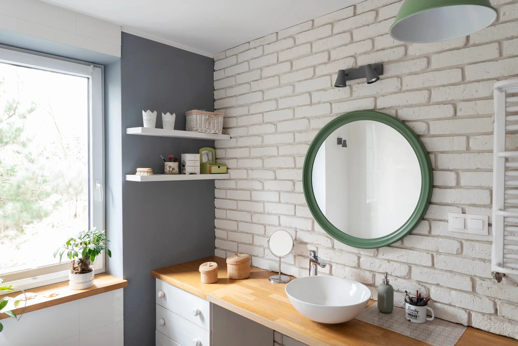 Custom bathroom with white brick tiles