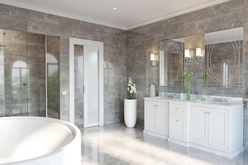 Ensuite with twin vanity and frameless shower