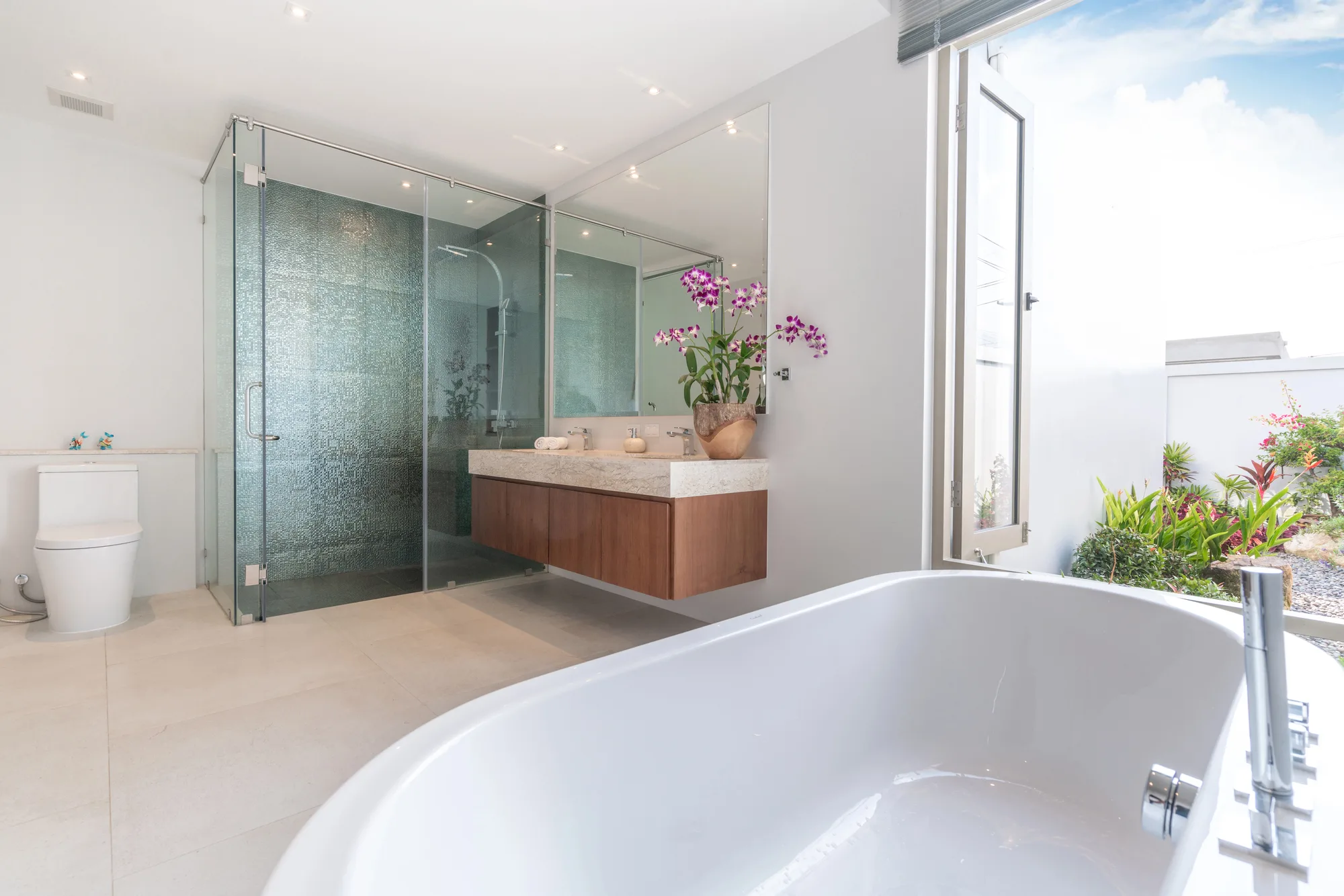 Luxury bathroom with freestanding bath